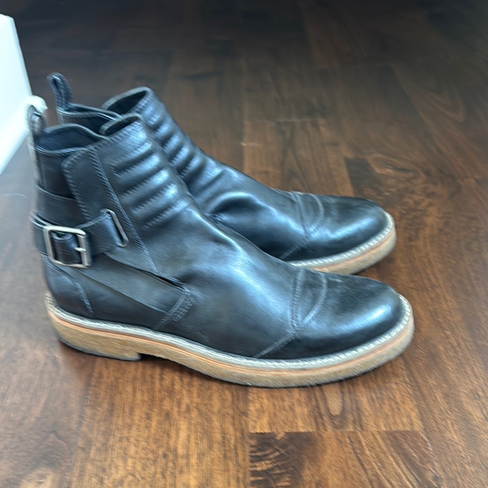 Dries Van Noten Black and Brown Ankle Boots with Side Buckle